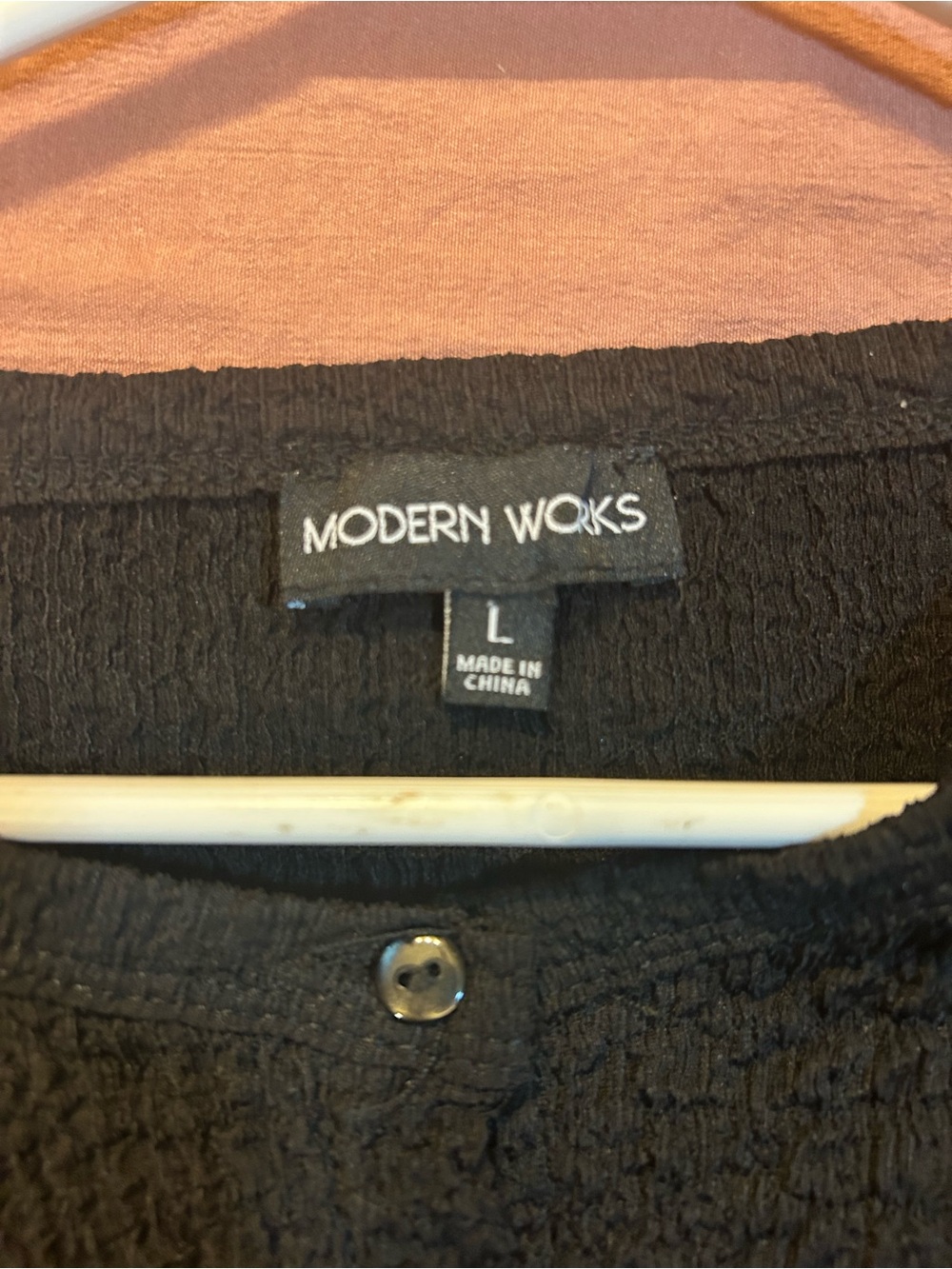 Textured Black Short-Sleeve Button-Front Blouse - Picture 3 of 3